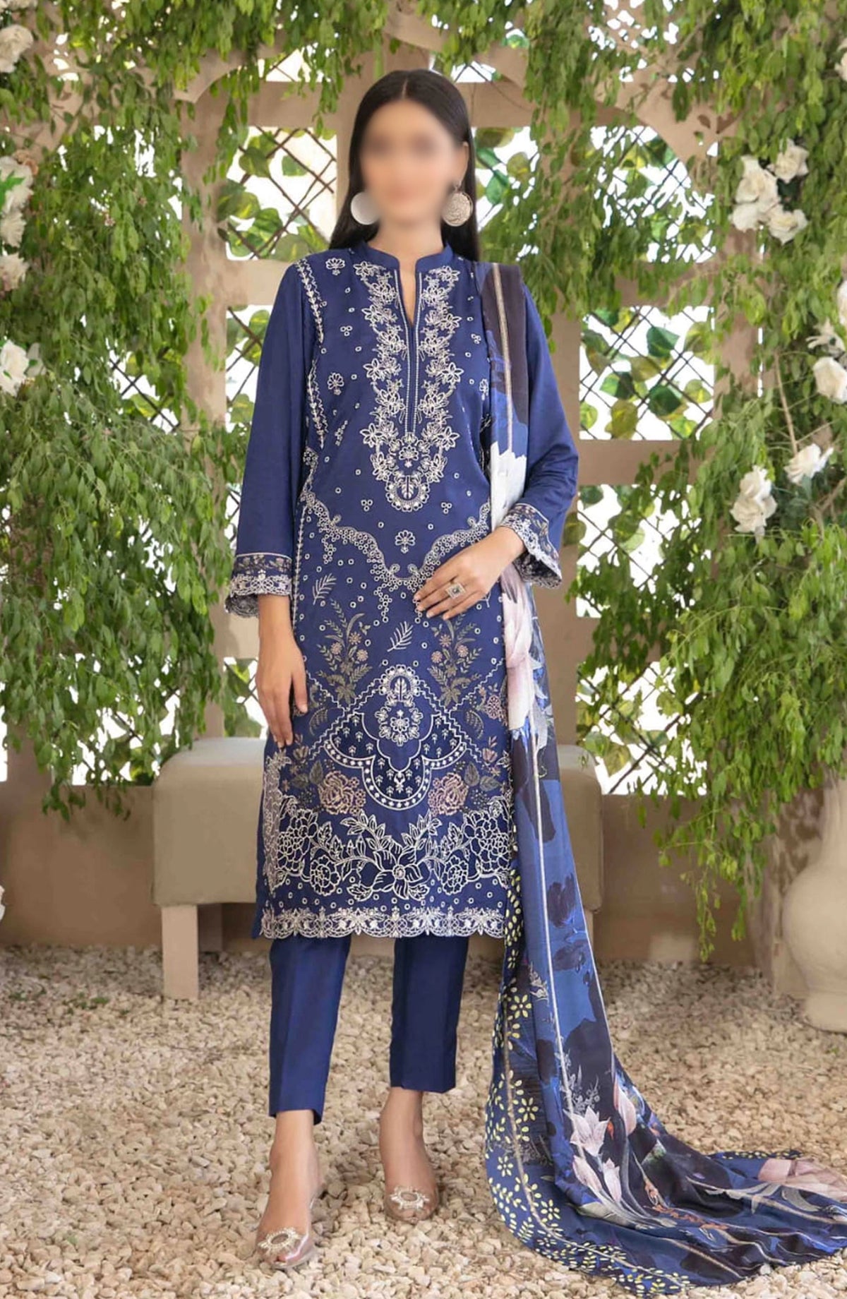 Dorsa - Embroidered Slub Viscose Collection - D 3716