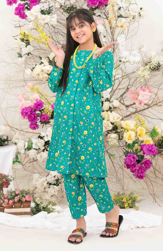 Nanhi Saheli by Tawakkal Fabrics Printed Stitched 2 Piece Suit - D-3814 - TF25NSV1 - Sea Green - Girls Collection