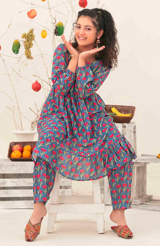 Nanhi Saheli by Tawakkal Fabrics Printed Stitched 2 Piece Suit - D-3820 - TF25NSV2 - Blue - Girls Collection