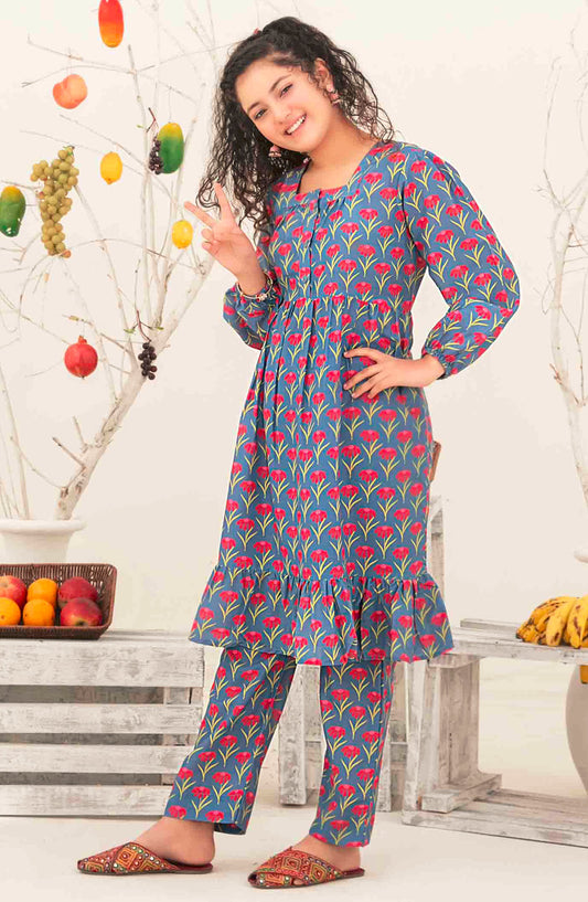 Nanhi Saheli by Tawakkal Fabrics Printed Stitched 2 Piece Suit - D-3820 - TF25NSV2 - Blue - Girls Collection