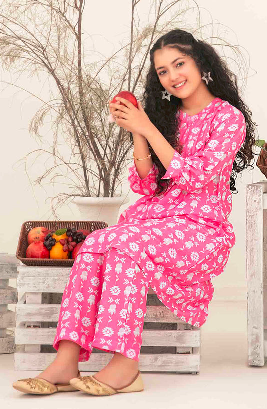 Nanhi Saheli by Tawakkal Fabrics Printed Stitched 2 Piece Suit - D-3821 - TF25NSV2 - Pink - Girls Collection