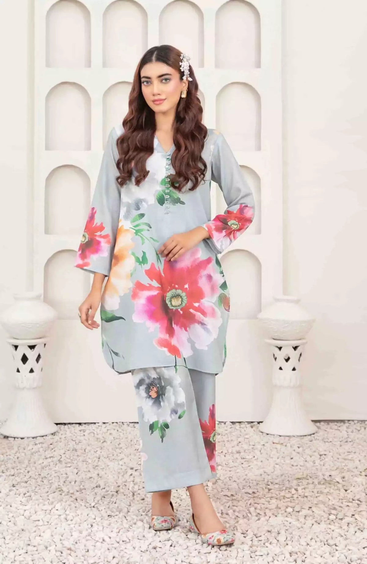 Muberra - Stitched Digital Printed Pashmina Twill with Khussa Collection 2024 - TF-D-3826