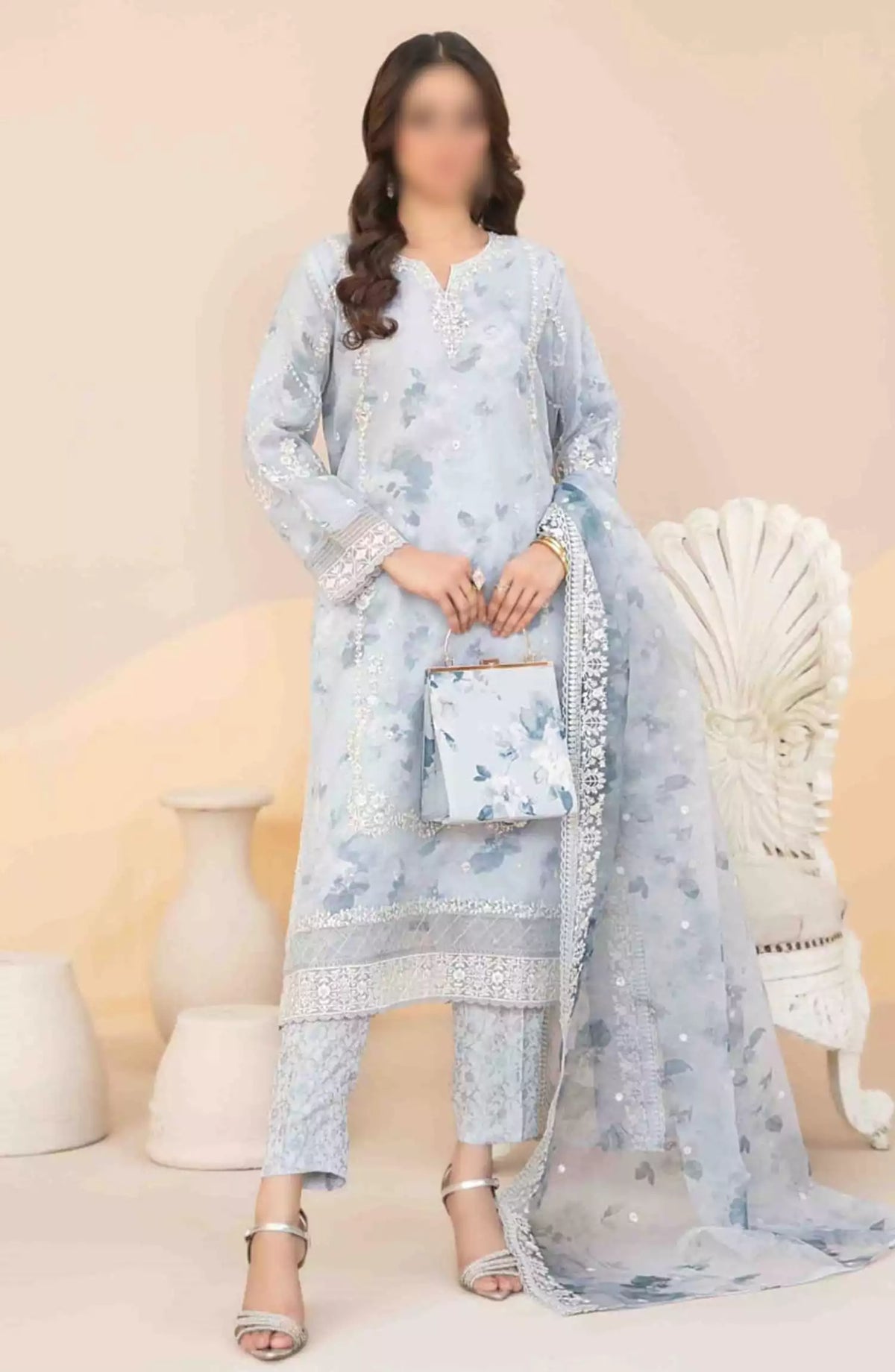 Nurcan - Fancy Embroidered Organza with HandBag Collection 2024 - D-3926