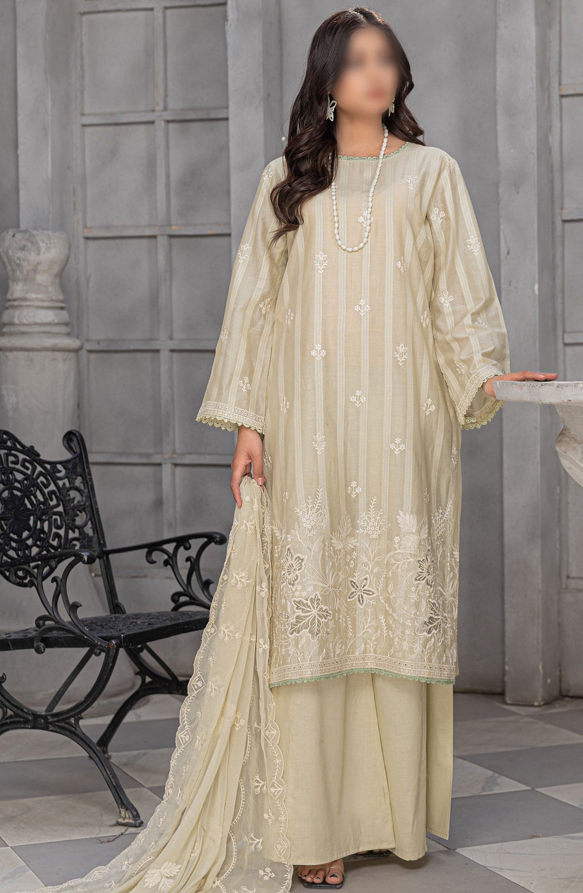 Areej by Al Karim Embroidered Lawn Unstitched 3 Piece Suit - D-3 - ALK25ARF - Off White - Summer Collection