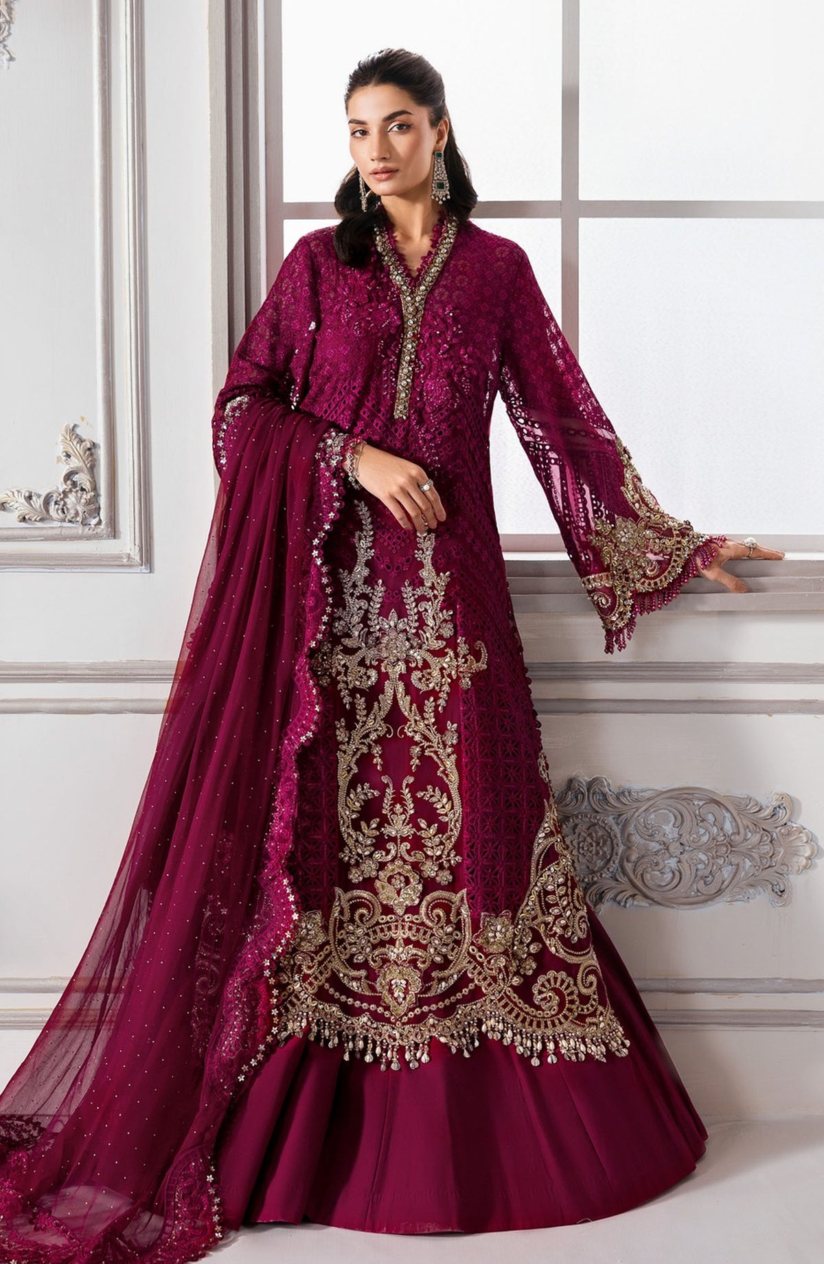 Maria B Embroidered Organza Unstitched 4 Piece Suit - D-3 - MB25BDF - Magneta - Formal Collection