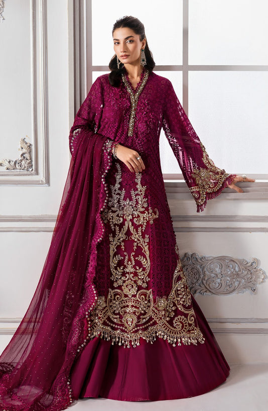 Maria B Embroidered Organza Unstitched 4 Piece Suit - D-3 - MB25BDF - Magneta - Formal Collection