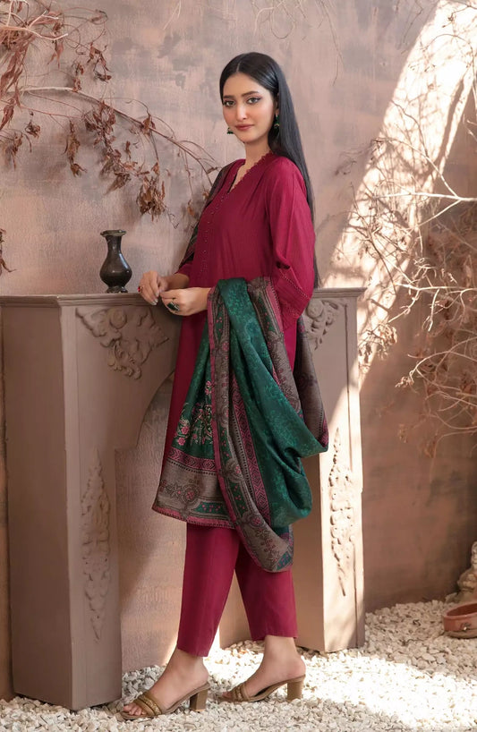 Iesha Stitched Solid Staple with Digital Shawl Collection 2024 - TK-D-4062
