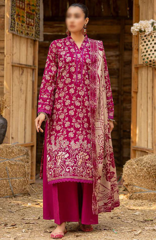 Bloom by Al Karim Embroidered Lawn Unstitched 3 Piece Suit - D-4 - ALK25BELV6 - Magenta - Summer Collection