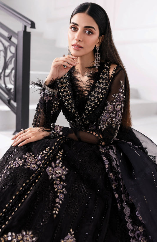 Maria B Embroidered Organza Unstitched 4 Piece Suit - D-4 - MB25BDF - Black - Formal Collection