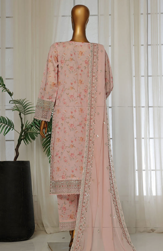 Malika by Sadabahar Embroidered Lawn Stitched 3 Piece Suit - D-4 - SDB25MEV2 - Pink - Festive Collection