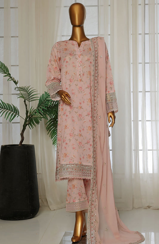Malika by Sadabahar Embroidered Lawn Stitched 3 Piece Suit - D-4 - SDB25MEV2 - Pink - Festive Collection