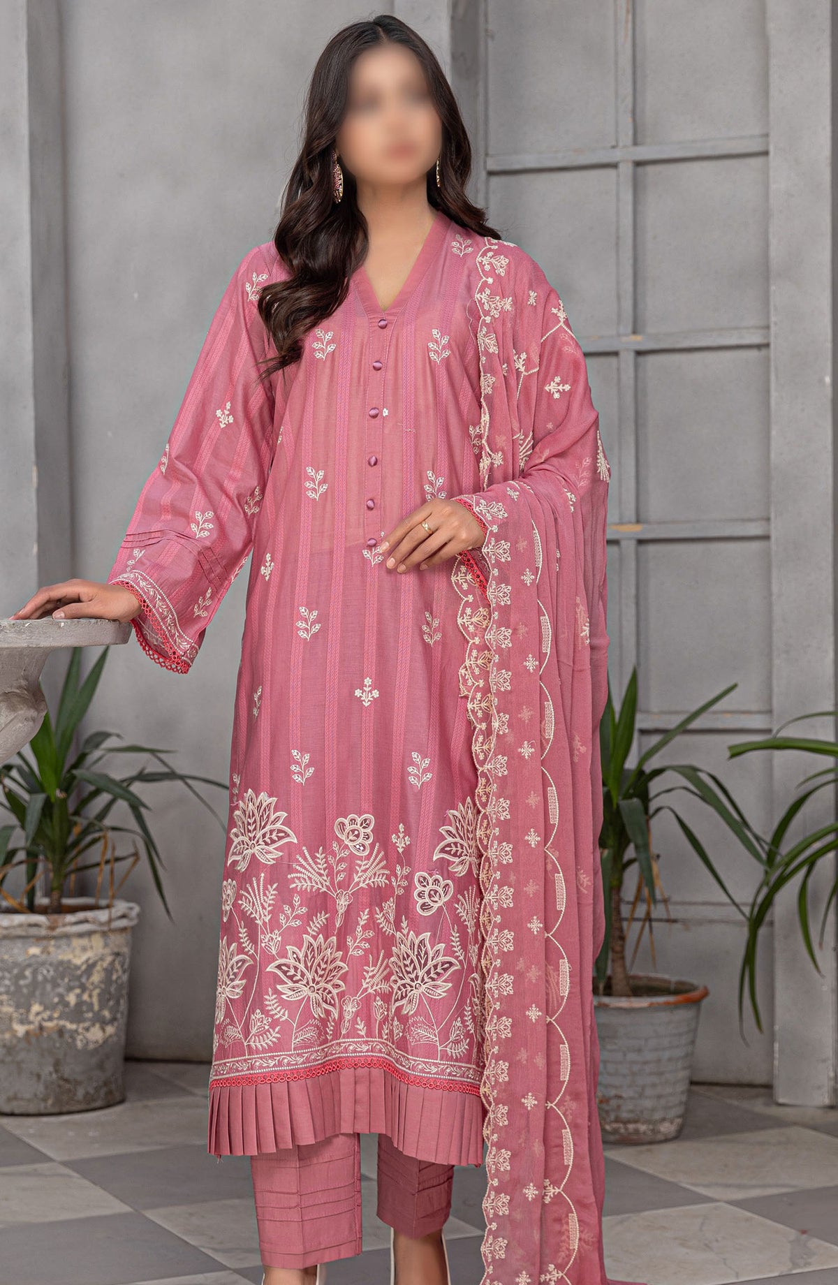 Areej by Al Karim Embroidered Lawn Unstitched 3 Piece Suit - D-5 - ALK25ARF - Pink - Summer Collection