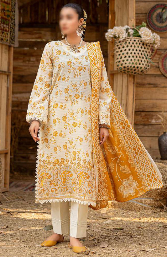 Bloom by Al Karim Embroidered Lawn Unstitched 3 Piece Suit - D-5 - ALK25BELV6 - Off White - Summer Collection