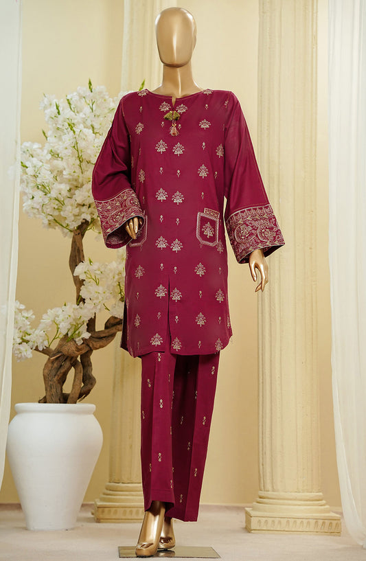 HZ Textile Embroidered Cotton Stitched 2 Piece Suit - D-5 - HZ25TNF - Red - Festive Collection