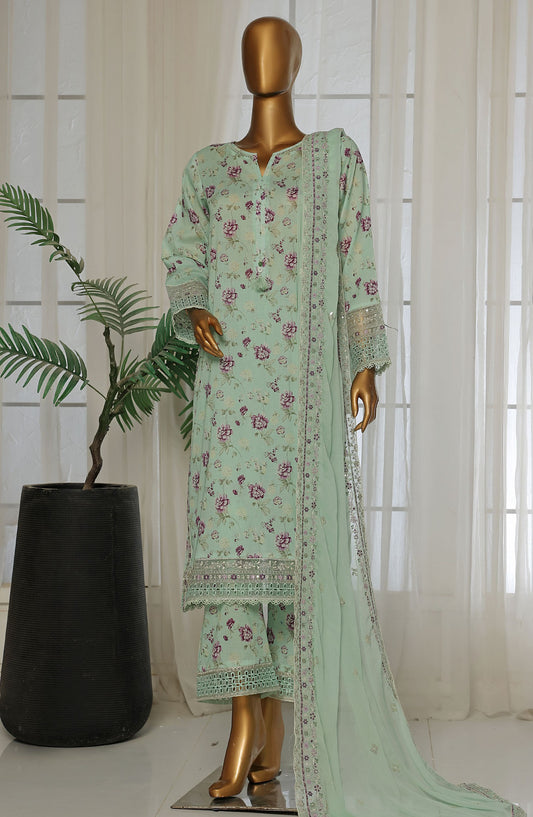 Malika by Sadabahar Embroidered Lawn Stitched 3 Piece Suit - D-5 - SDB25MEV2 - Green - Festive Collection
