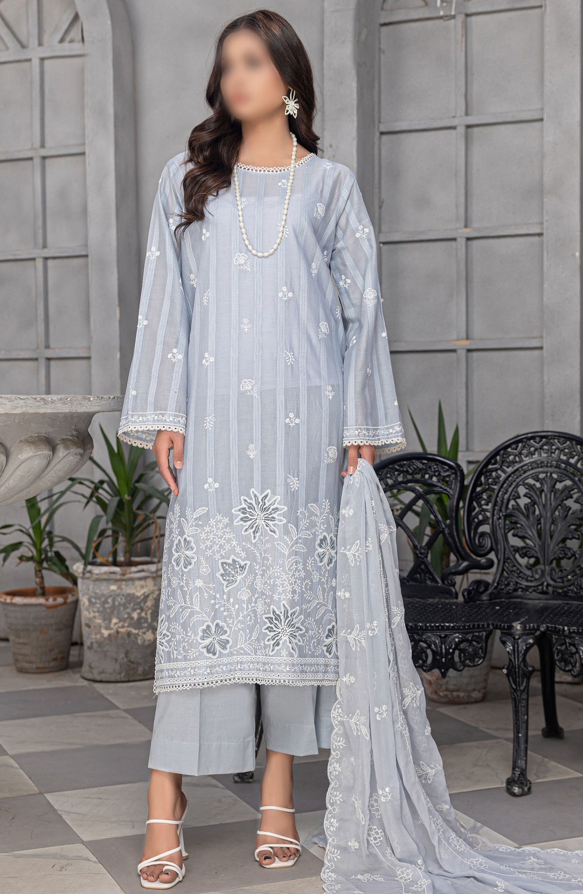 Areej by Al Karim Embroidered Lawn Unstitched 3 Piece Suit - D-6 - ALK25ARF - Blue - Summer Collection