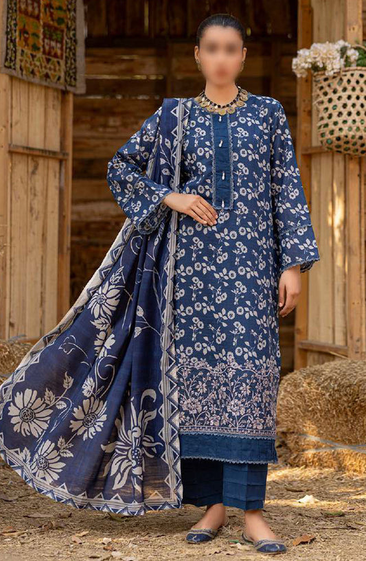 Bloom by Al Karim Embroidered Lawn Unstitched 3 Piece Suit - D-6 - ALK25BELV6 - Blue - Summer Collection