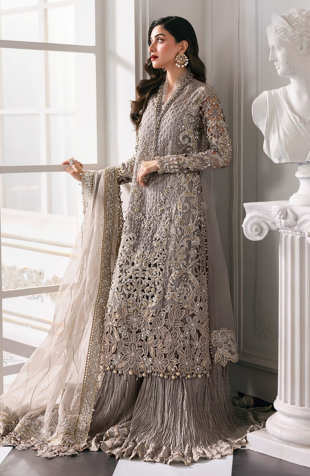 Maria B Embroidered Organza Unstitched 4 Piece Suit - D-6 - MB25BDF - Grey - Formal Collection
