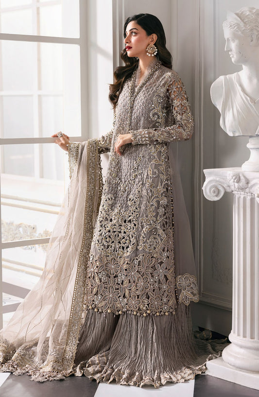 Maria B Embroidered Organza Unstitched 4 Piece Suit - D-6 - MB25BDF - Grey - Formal Collection