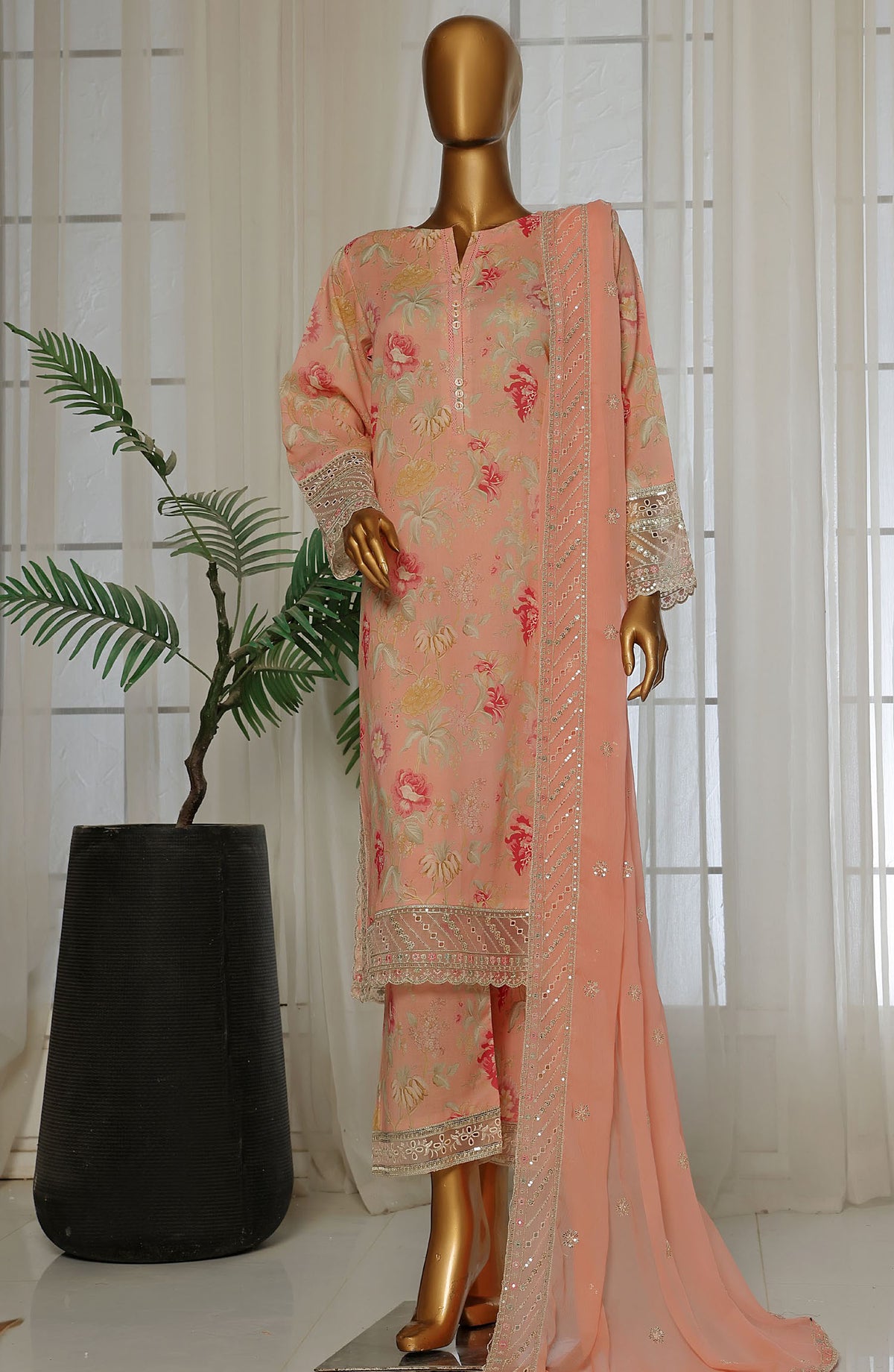Malika by Sadabahar Embroidered Lawn Stitched 3 Piece Suit - D-6 - SDB25MEV2 - Pink - Festive Collection