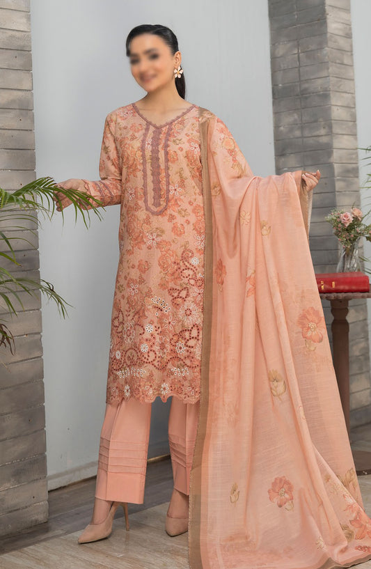 Parisa by Al Karim Embroidered Lawn Unstitched 3 Piece Suit - D-8 - ALK25PELV2 - Peach - Summer Collection
