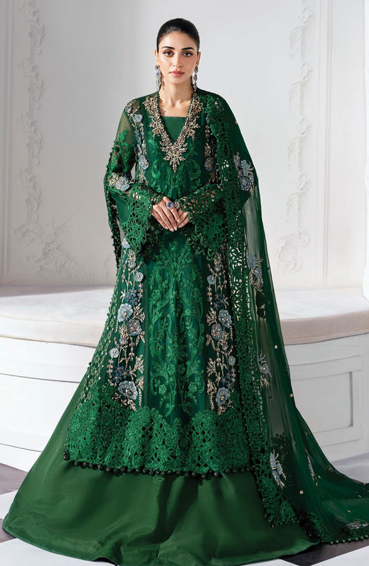 Maria B Embroidered Chiffon Unstitched 4 Piece Suit - D-8 - MB25BDF - Green - Formal Collection