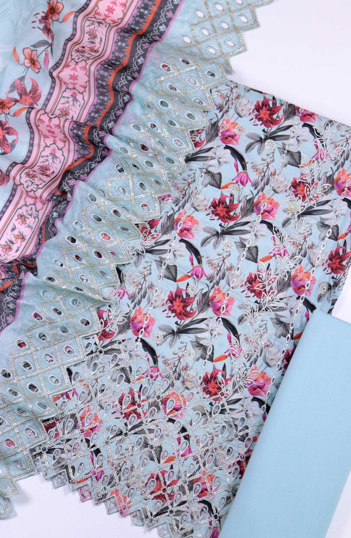 Bin Saeed Chikankari Lawn Unstitched 3 Piece - D02 - BS25PE - Blue - Summer Collection