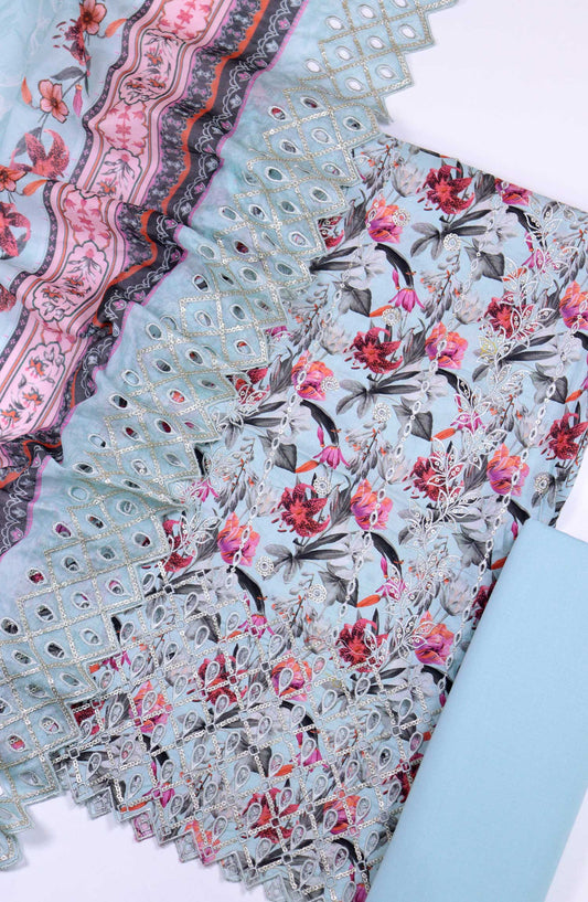 Bin Saeed Chikankari Lawn Unstitched 3 Piece - D02 - BS25PE - Blue - Summer Collection