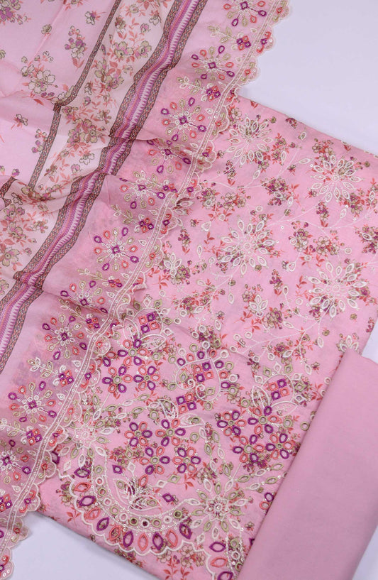 Bin Saeed Chikankari Lawn Unstitched 3 Piece - D08 - BS25PE - Pink - Summer Collection