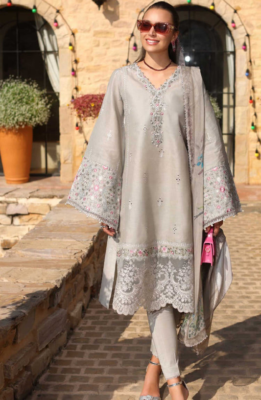 Noor by Saadia Asad Embroidered Luxe Chikankari Lawn Unstitched 3 Piece Suit - NSA25LC - D-01 B - Summer Collection