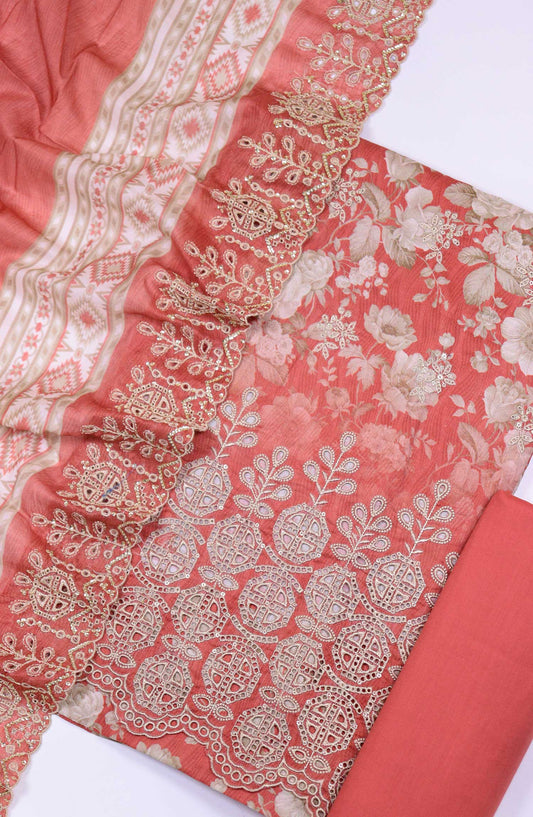Bin Saeed Chikankari Lawn Unstitched 3 Piece - D11 - BS25PE - Orange - Summer Collection