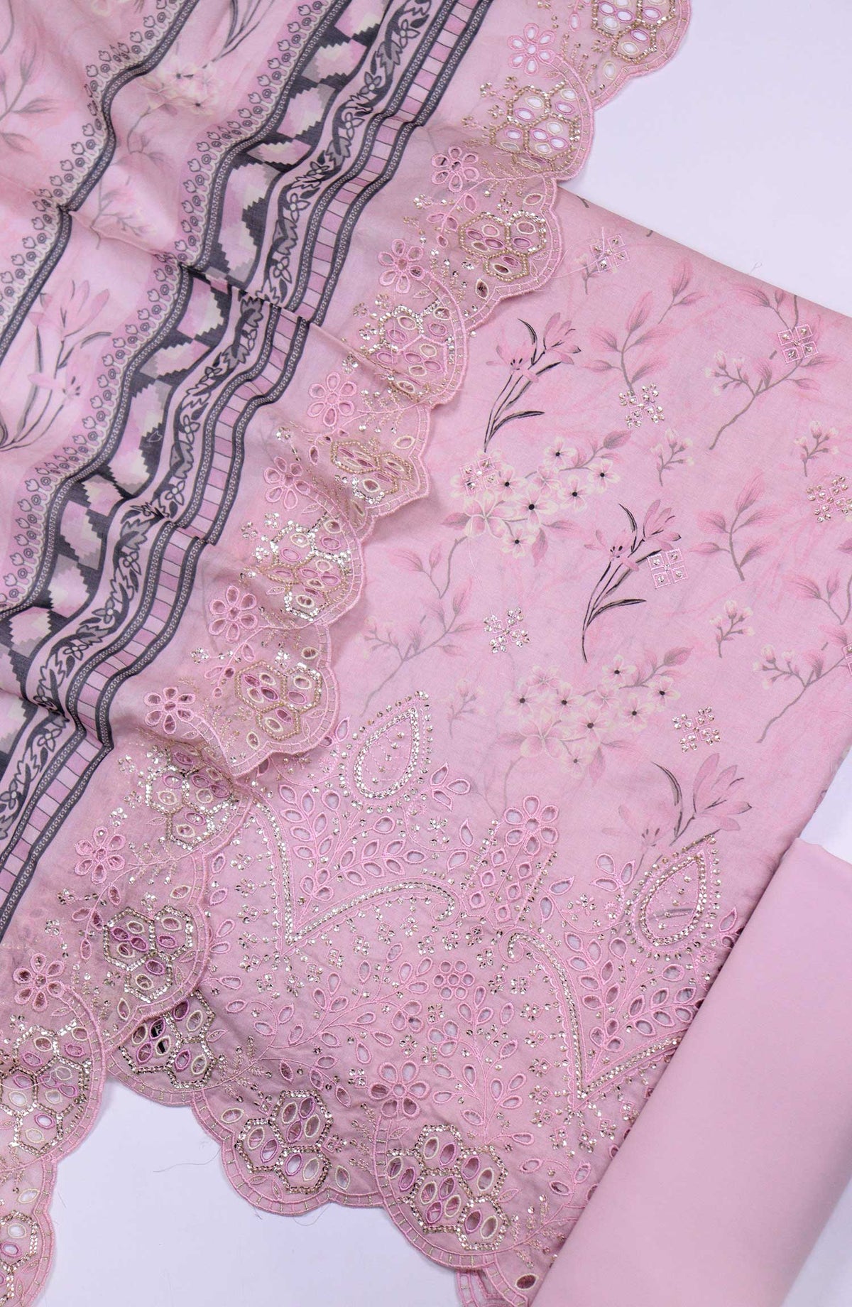Bin Saeed Chikankari Lawn Unstitched 3 Piece - D18 - BS25PE - Light Pink - Summer Collection