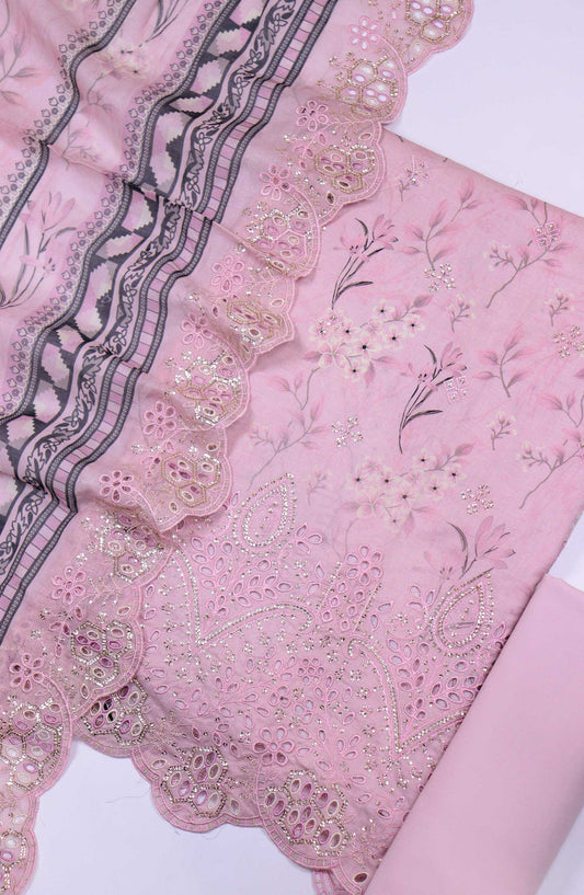 Bin Saeed Chikankari Lawn Unstitched 3 Piece - D18 - BS25PE - Light Pink - Summer Collection