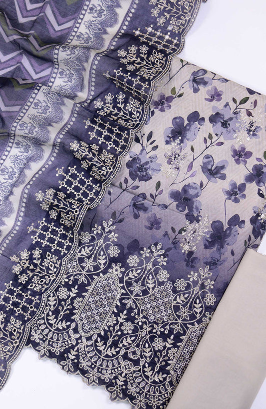 Bin Saeed Chikankari Lawn Unstitched 3 Piece - D20 - BS25PE - Blue - Summer Collection