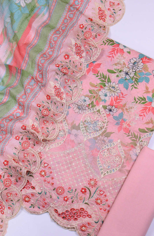 Bin Saeed Chikankari Lawn Unstitched 3 Piece - D27 - BS25PE - Light Pink - Summer Collection
