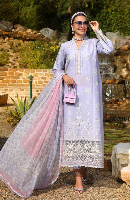 Noor by Saadia Asad Embroidered Luxe Chikankari Lawn Unstitched 3 Piece Suit - NSA25LC - D-03 A - Summer Collection