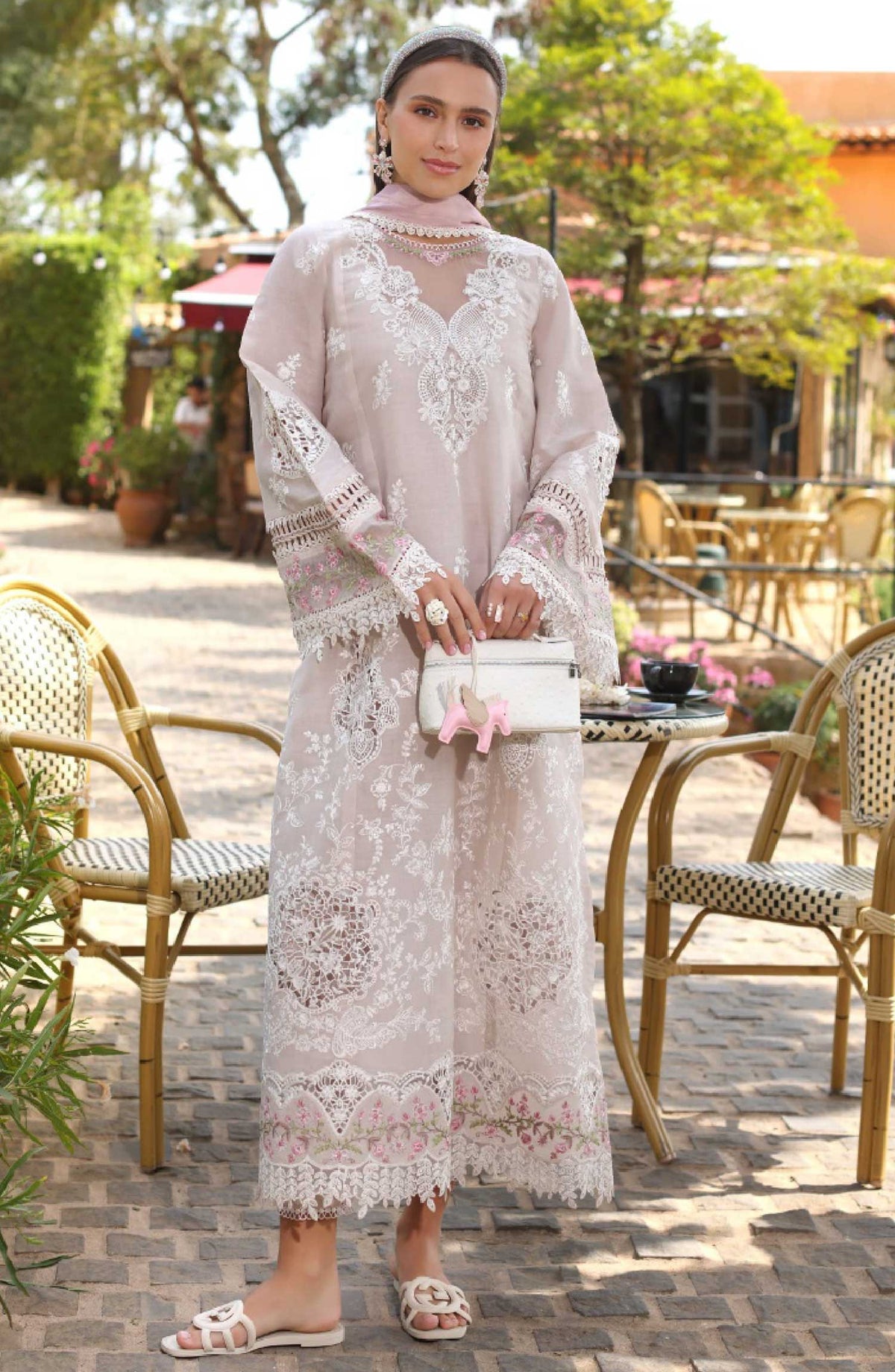 Noor by Saadia Asad Embroidered Luxe Chikankari Lawn Unstitched 3 Piece Suit - NSA25LC - D-04 A - Summer Collection
