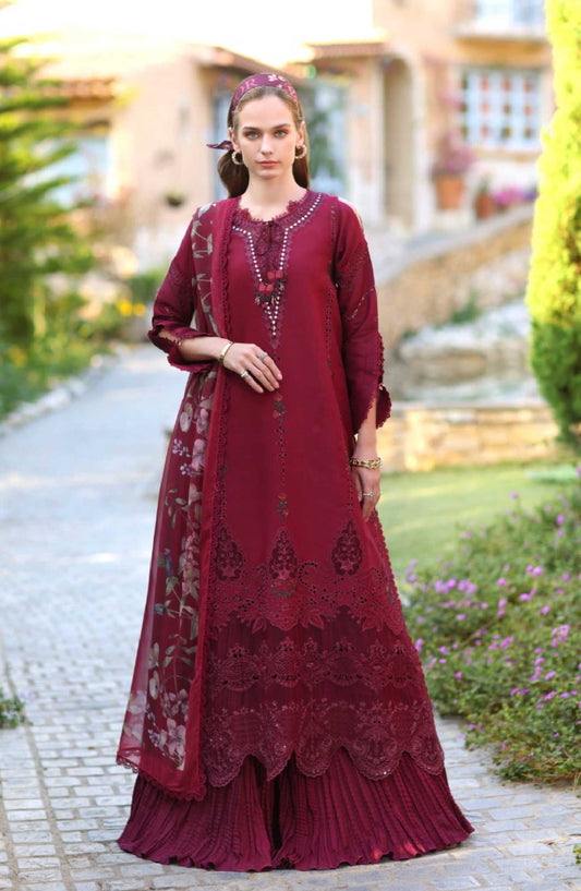 Noor by Saadia Asad Embroidered Luxe Chikankari Lawn Unstitched 3 Piece Suit - NSA25LC - D-06 A - Summer Collection