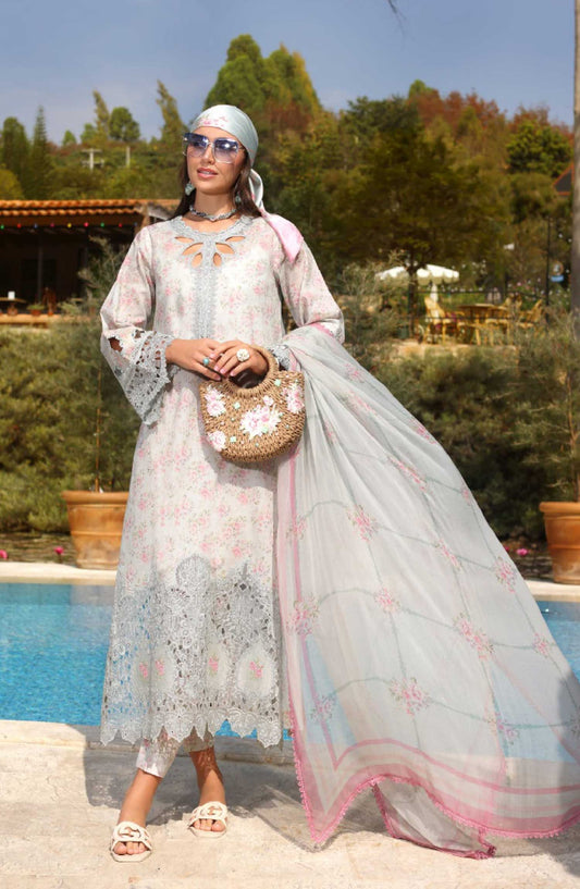 Noor by Saadia Asad Embroidered Luxe Chikankari Lawn Unstitched 3 Piece Suit - NSA25LC - D-07 B - Summer Collection