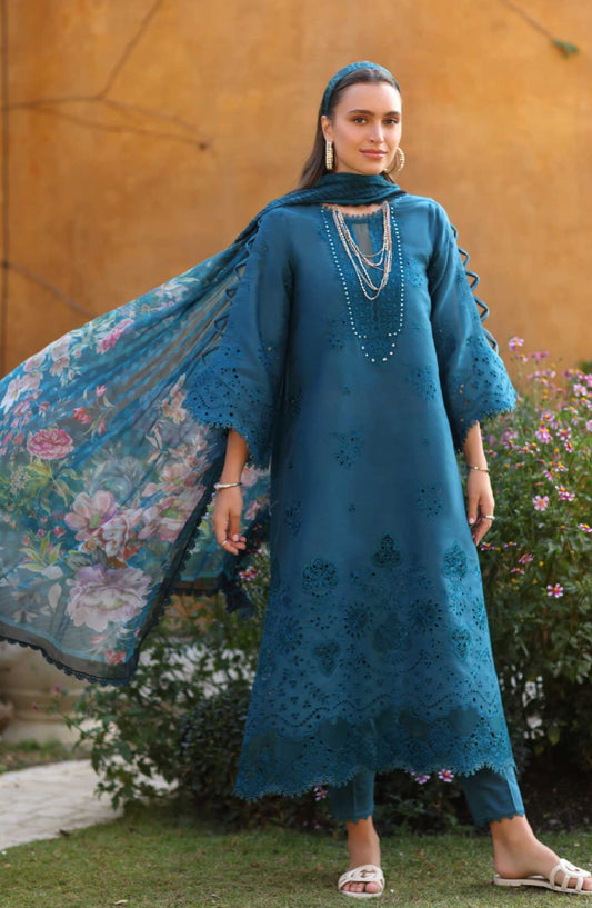 Noor by Saadia Asad Embroidered Luxe Chikankari Lawn Unstitched 3 Piece Suit - NSA25LC - D-08 B - Summer Collection