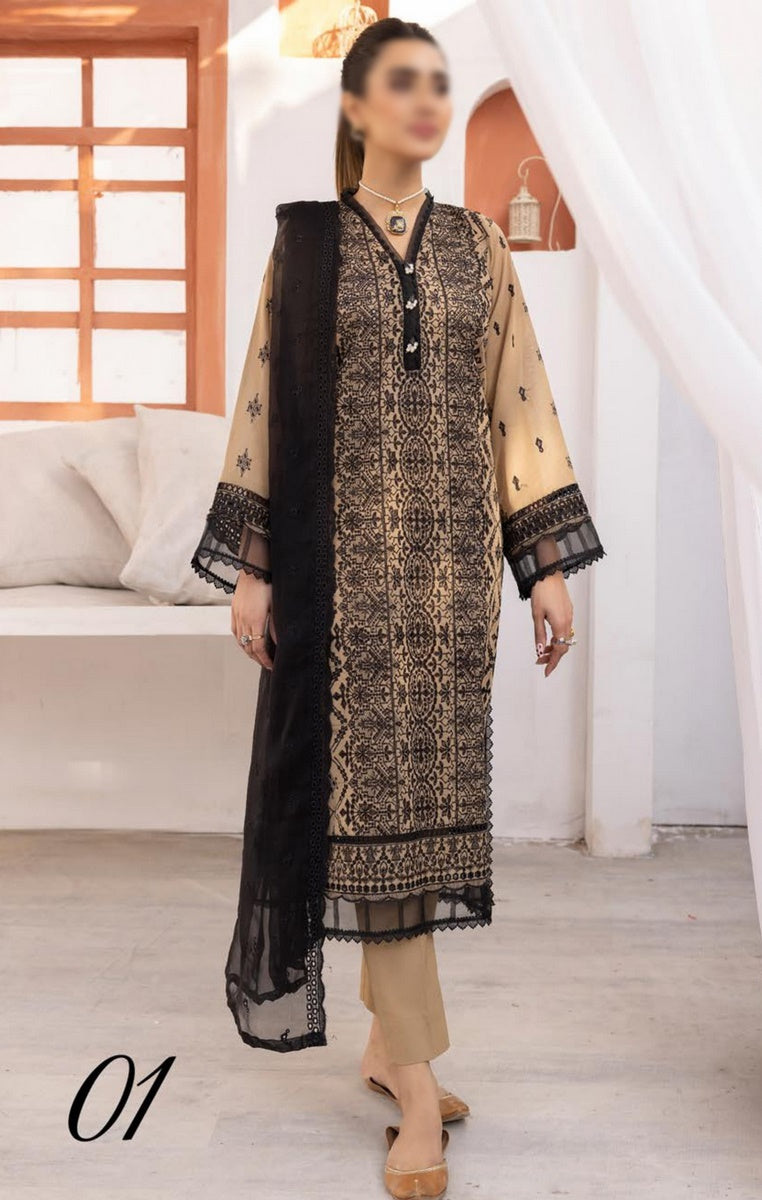 Mahee's Exclusive Elegant Embroidered Swiss Unstitched Collection Design 01