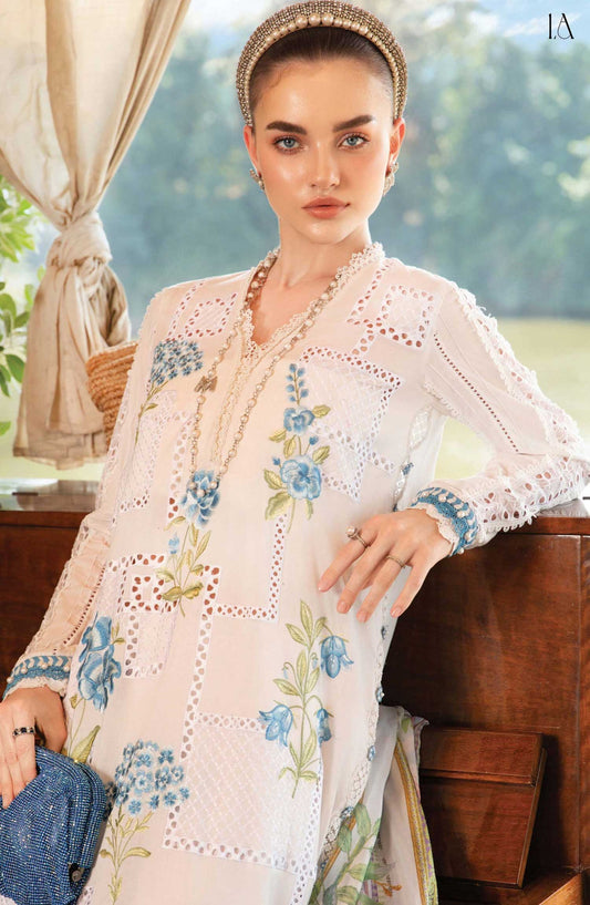 Mprints by Maria B Printed Unstitched 3 Piece Suit - D-01 A - MAB25PSS - White - Summer Collection