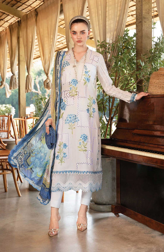 Mprints by Maria B Printed Unstitched 3 Piece Suit - D-01 A - MAB25PSS - White - Summer Collection