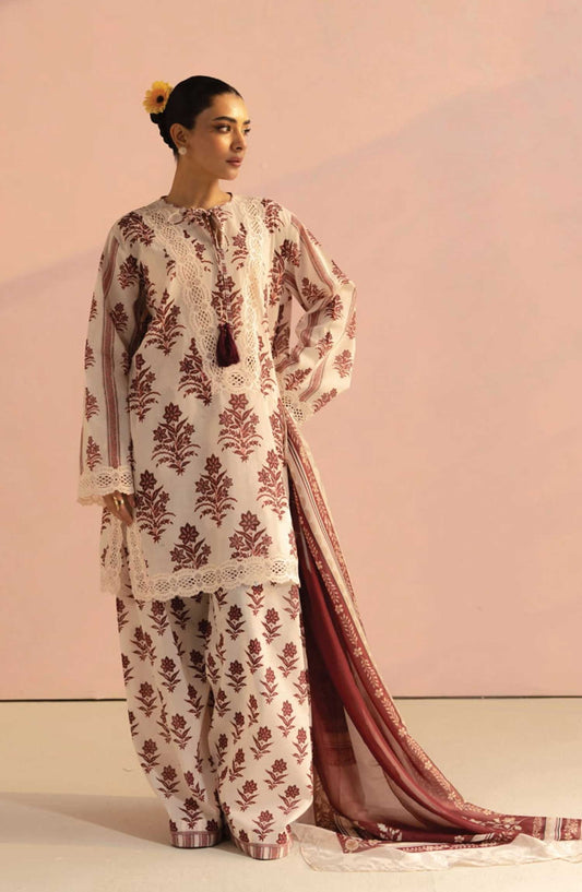 Coco Prints by Zara ShahJahan Printed Lawn Unstitched 3 Piece - D-1 B Amari - ZS25PL - Off White - Summer Collection