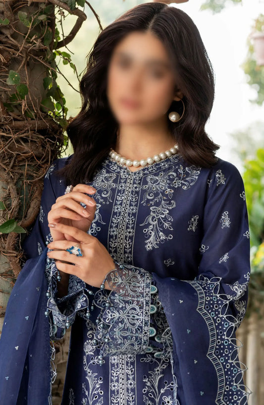 Farasha Bahaar Embroidered Lawn Collection - D 01 Blue Ochre