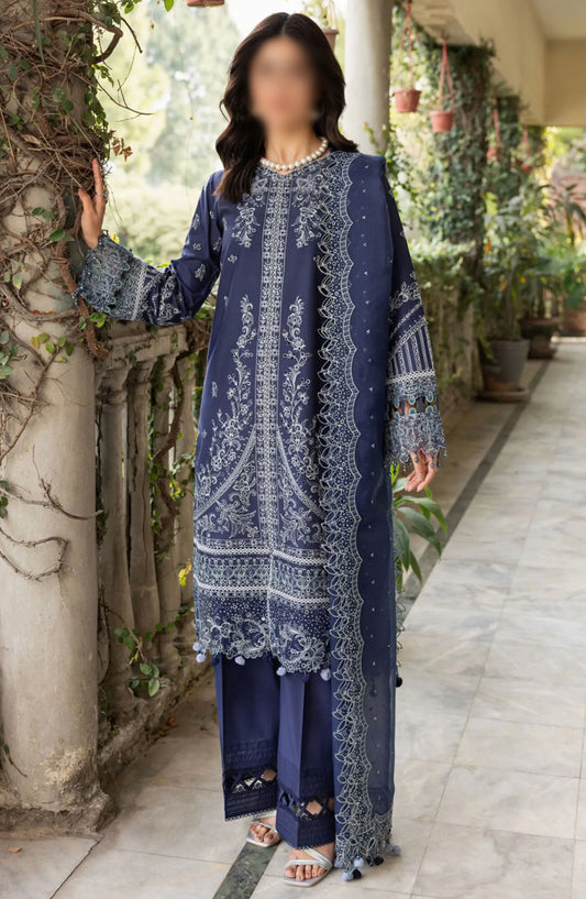 Farasha Bahaar Embroidered Lawn Collection - D 01 Blue Ochre