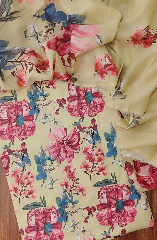 Premium Unstitch Printed Co-Ords 3Pcs With Zari Lawn Dupatta - D 01