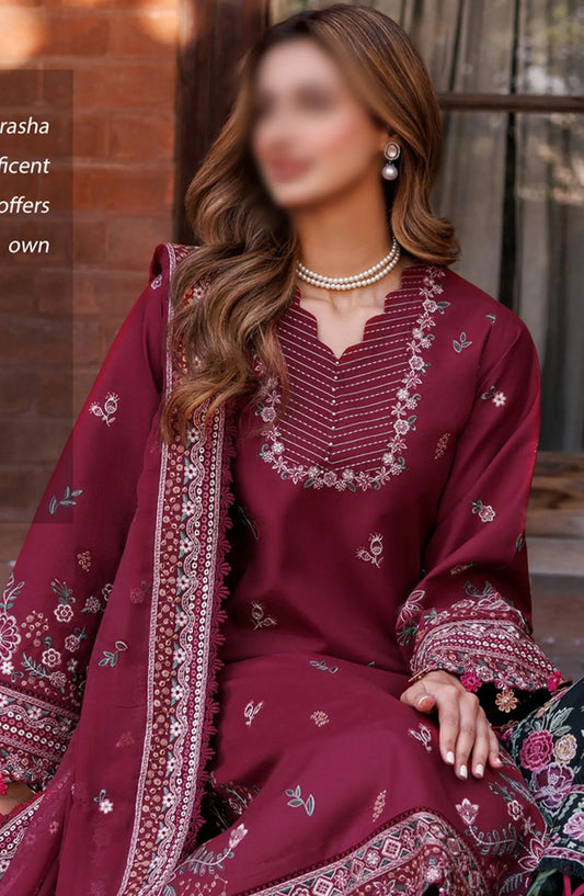 Farasha Dastoor Embroidered Lawn Collection 2024 - D 01  Ruby Glam
