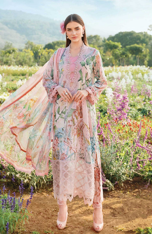 Mprints by Maria B Printed Unstitched 3 Piece Suit - D-02 A - MAB25PSS - Light Pink - Summer Collection