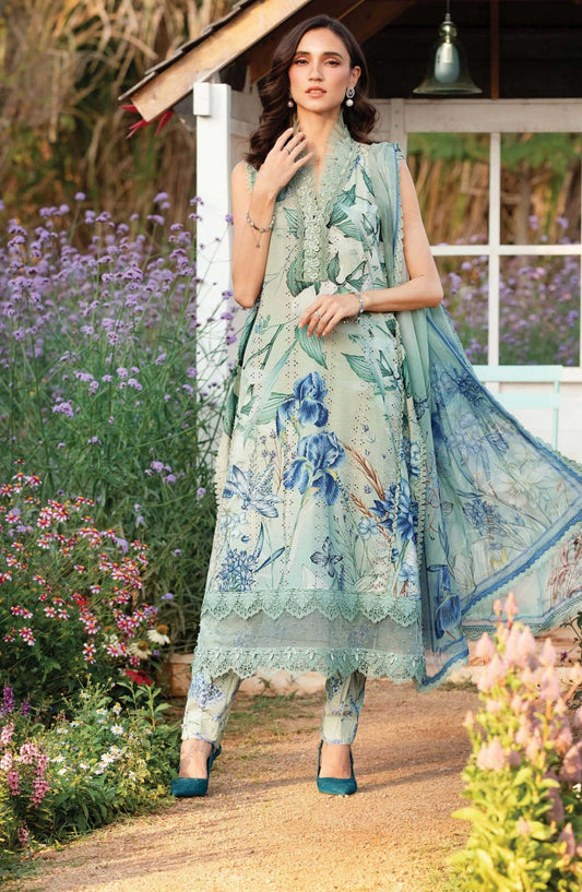 Mprints by Maria B Printed Unstitched 3 Piece Suit - D-02 B - MAB25PSS - Blue - Summer Collection